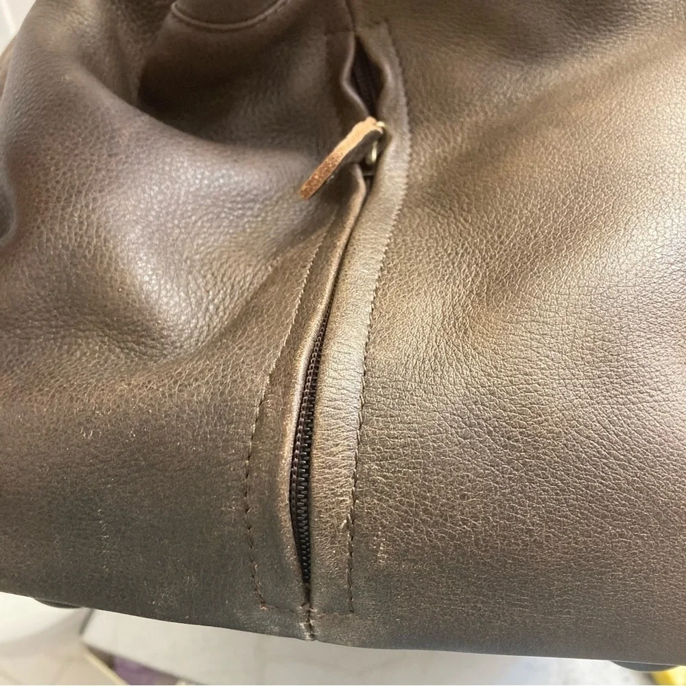 LL bean vintage brown leather weathered duffle bag
